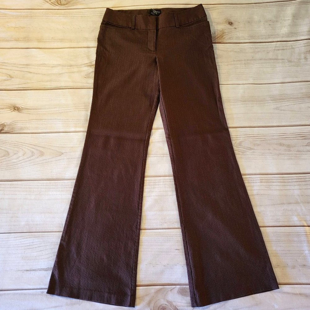 Zinc Women’s Pinstripe Pants Maroon Sz 5 With Red, & Gold/Yellow Stripes